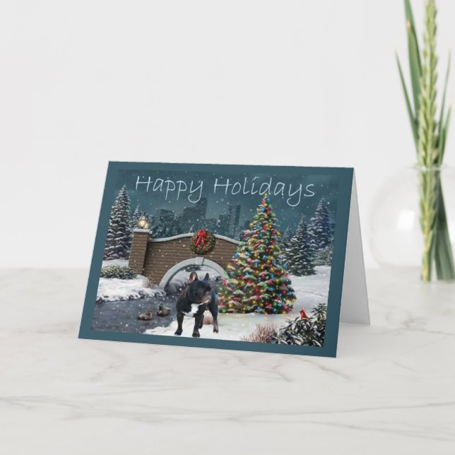 Tarde de la tarjeta de Navidad del bulldog francés (Anverso)