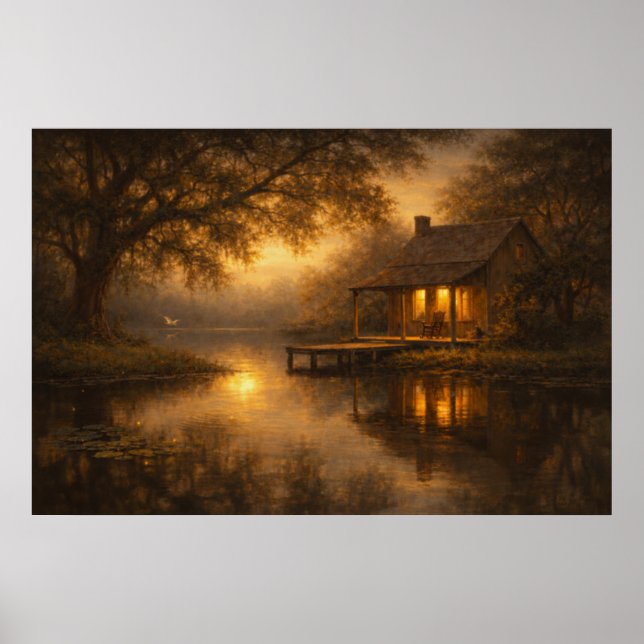 Tarde Relajada | Arte de Cabaña en el Lago | Póste (Frente)