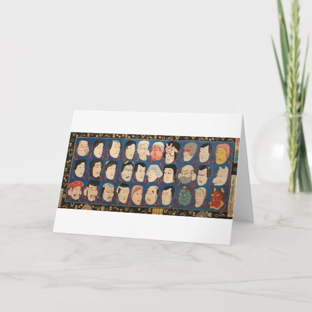 Tarjeta 三十のお面, máscaras del 国芳 30, Kuniyoshi, Ukiyo-e (Anverso)