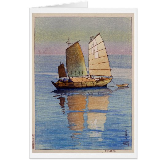 Tarjeta 帆船夕日, resplandor de tarde de los barcos de