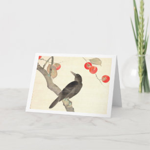 Tarjeta 柿に烏, caqui y cuervo, Hōitsu del 抱一