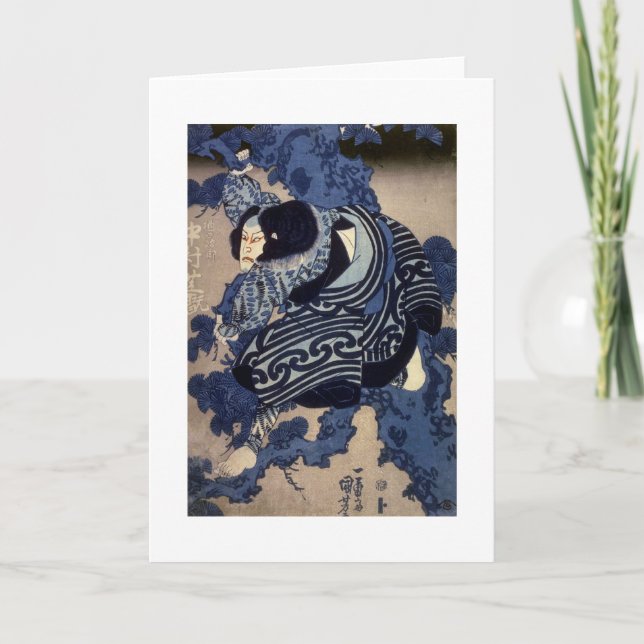 Tarjeta 歌舞伎役者, actor de Kabuki del 国芳, Kuniyoshi, Ukiyo-e (Anverso)