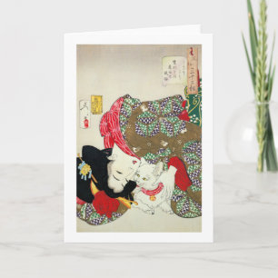 Tarjeta 猫が好き, gatos del amor del 芳年 I, Yoshitoshi, Ukiyo-e