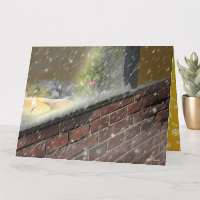 TARJETA 窓辺のキャンドル・眠る犬 (2)　クリスマスカード (Planta pequeña)