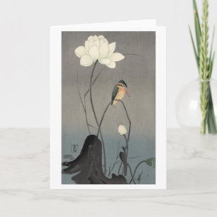 Tarjeta 蓮にカワセミ, martín pescador en Lotus, Koson, Ukiyo-e