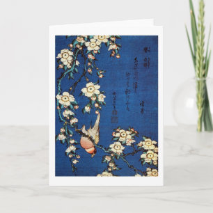 Tarjeta 鳥と枝垂桜, pájaro y cerezo que llora, Hokusai del 北斎