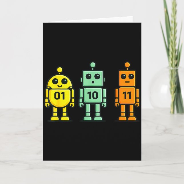 Tarjeta 01 10 11 robot divertido código binario robots 01  (Anverso)