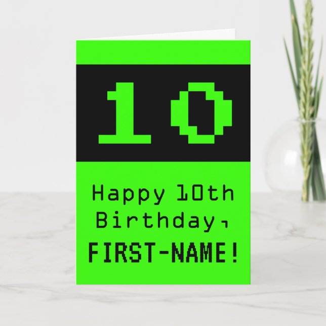 Tarjeta 10º Cumpleaños: Estilo friki / geek "10" y nombre (Anverso)