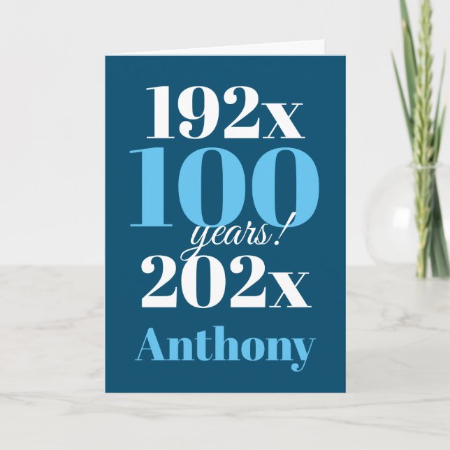 Tarjeta 100.ª tipografía azul de cumpleaños (Anverso)