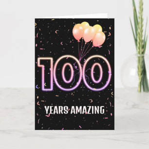 Tarjeta 100.º Balón de cumpleaños y Confetti
