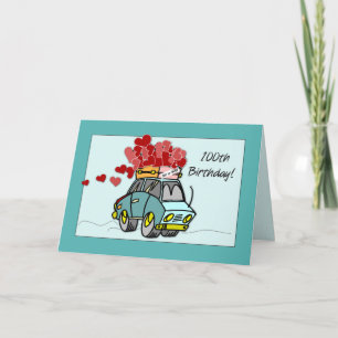 Tarjeta 100.º Camión de Cumpleaños Carga de Corazones