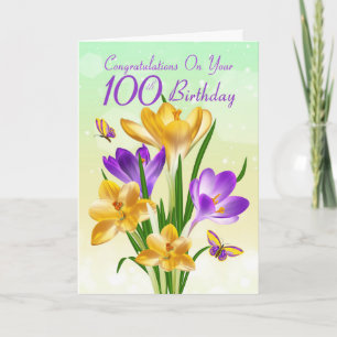 Tarjeta 100.º Nacimiento Amarillo Y Morado Crocus