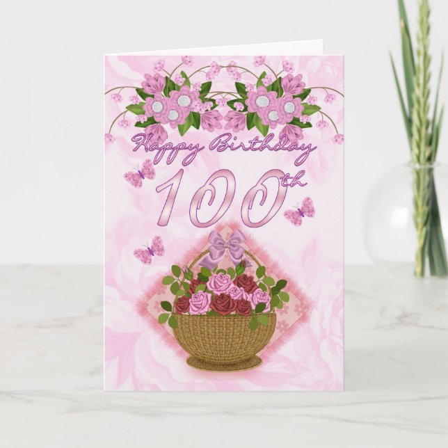 Tarjeta 100 Aniversario de la Dama Especial, Rosas Y Flore (Anverso)