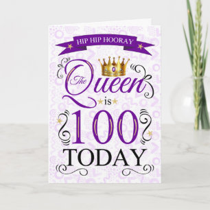 Tarjeta 100 Aniversario La Reina tiene 100 hoy es púrpura