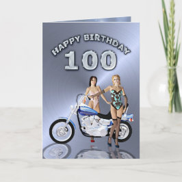 Tarjeta 100 años con chicas y una motocicleta