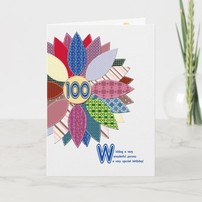 Tarjeta 100 años, cosidos cumpleaños de la flor (Anverso)