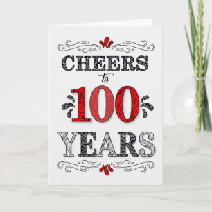 Tarjeta 100 años de alegría en el patrón negro blanco rojo