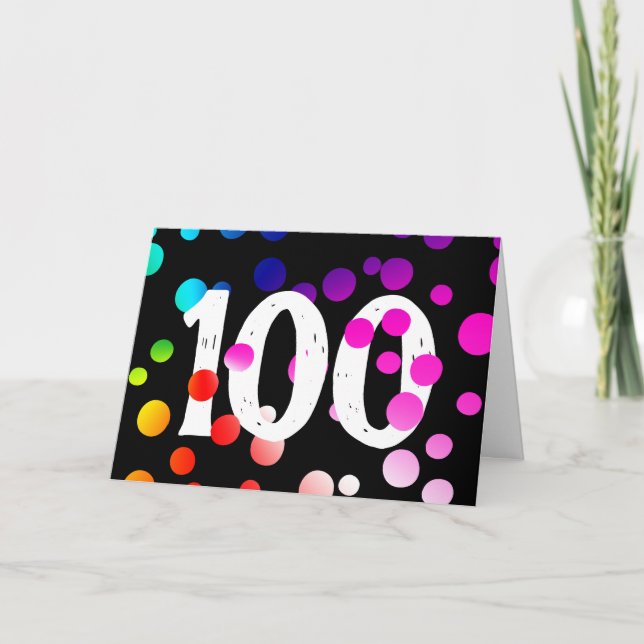 Tarjeta 100 años de puntos arcoiris en negro (Anverso)