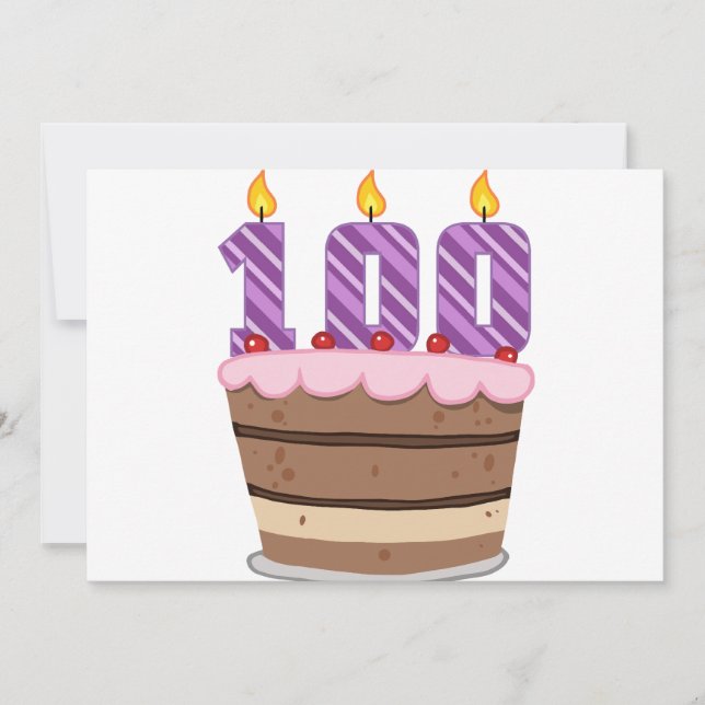 Tarjeta 100 años en el pastel de cumpleaños (Anverso)
