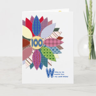 Tarjeta 100 años para la hermana, flor cosida