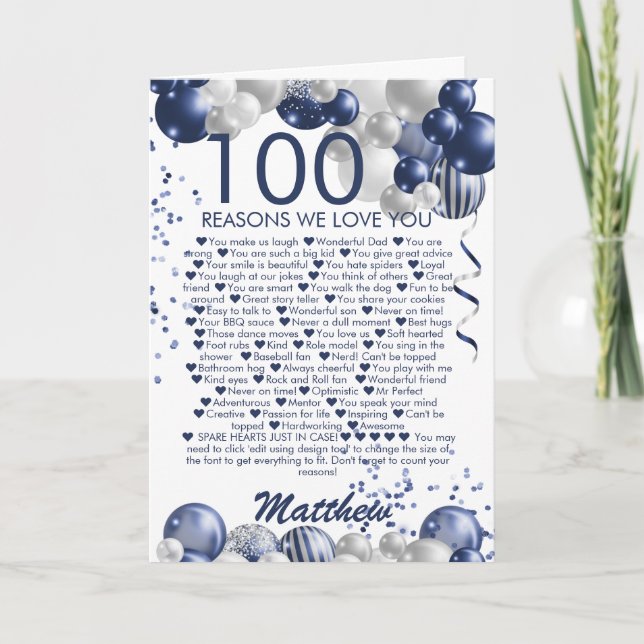 Tarjeta 100 cumpleaños 100 razones por las que te queremos (Anverso)