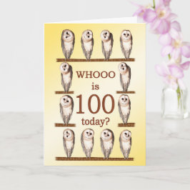 Tarjeta 100° cumpleaños, búhes curiosas