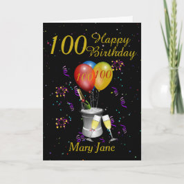Tarjeta 100° cumpleaños Champagne Black Gold