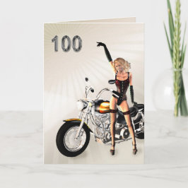 Tarjeta 100° cumpleaños, moto y Chica