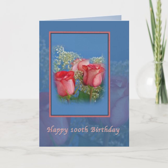 Tarjeta 100° cumpleaños, religión, rosas rojas (Anverso)