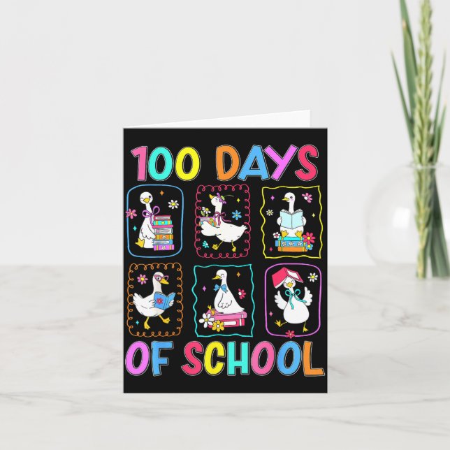 Tarjeta 100 Days Of School 100th Day Funny Goose Boys Girl (Anverso)
