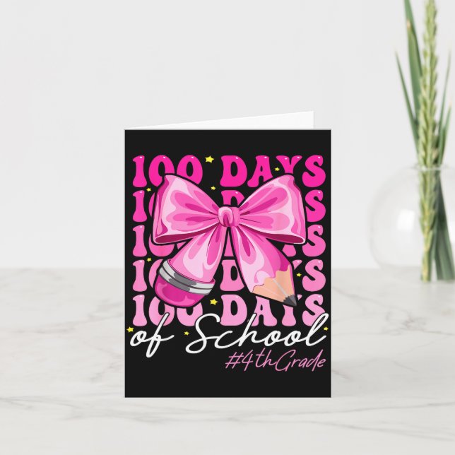 Tarjeta 100 Days Of School 4th Grade Girls Coquette Bow  (Anverso)