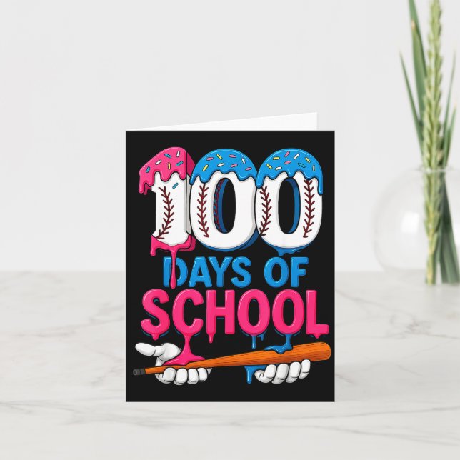Tarjeta 100 Days Of School Baseball Drip Bat 100th Day Of  (Anverso)