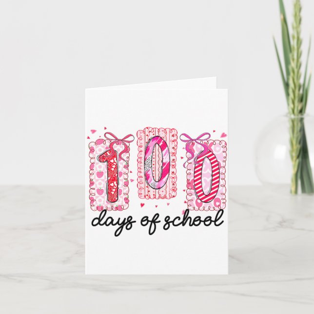 Tarjeta 100 Days Of School Coquette Valentine Girls Teache (Anverso)