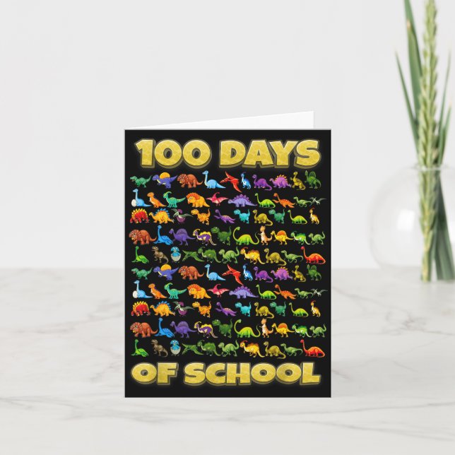 Tarjeta 100 Days Of School Dinosaur 100 Days Smarter  (Anverso)