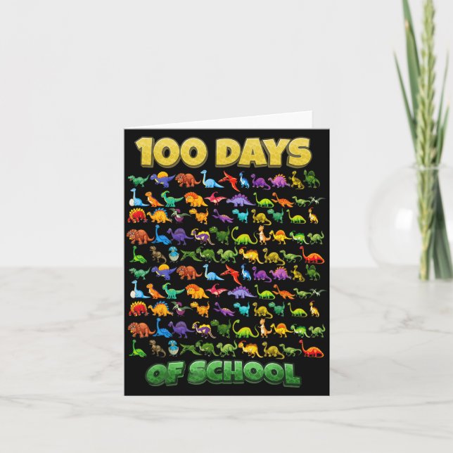 Tarjeta 100 Days Of School Dinosaur 100 Days Smarter  (Anverso)