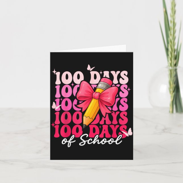 Tarjeta 100 Days Of School Girls Coquette Bow 100th Day Of (Anverso)
