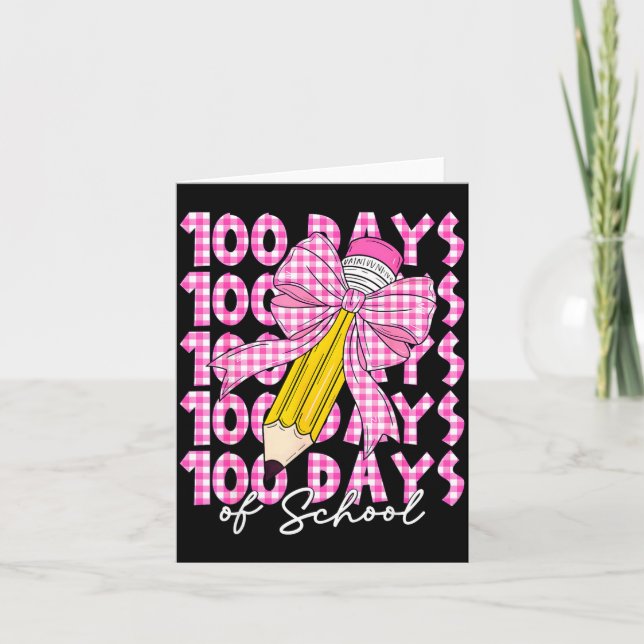 Tarjeta 100 Days Of School Girls Coquette Bow 100th Day Of (Anverso)