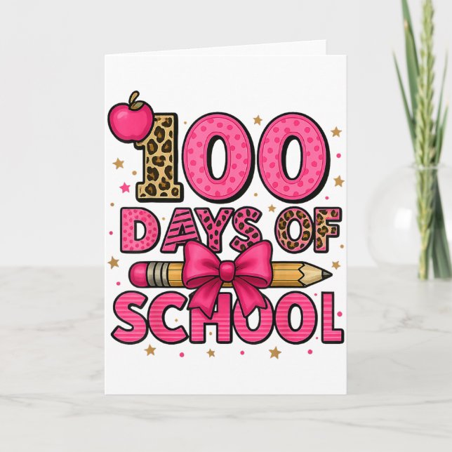 Tarjeta 100 Days Of School Nk Coquette Bow Girls 100th Day (Anverso)