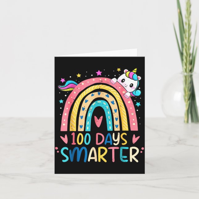Tarjeta 100 Days Smarter Kids Girls Unicorn 100th Day Of S (Anverso)