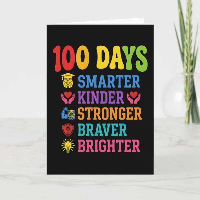 Tarjeta 100 Days Smarter Kinder Braver Brighter School (Anverso)