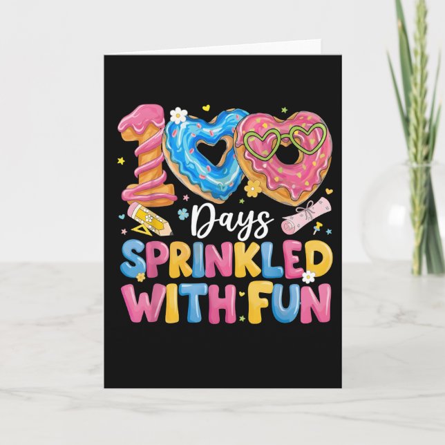Tarjeta 100 Days Sprinkled With Fun Cute Donut (Anverso)