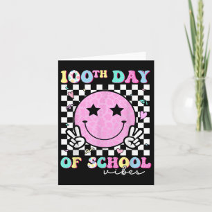 Tarjeta 100° Día De Colegio Vibes Cute Groovy 100 Días De
