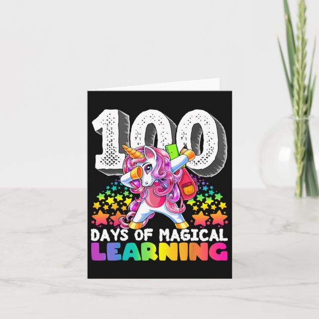 Tarjeta 100 Días De Aprendizaje Mágico Dabbing Unicorn Reg (Anverso)