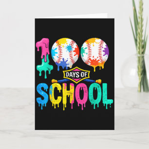 Tarjeta 100 Días De Colegio Béisbol Niños Colorido 100