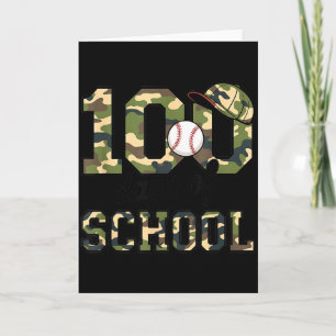 Tarjeta 100 Días De Colegio Camuflaje De Béisbol Para Niñ