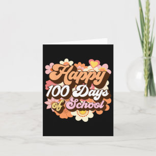 Tarjeta 100 Días De Enseñanza Escolar Niños Retro Felices 