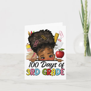 Tarjeta 100 Días De Escuela 3° Grado Afro Chica Messy Bun