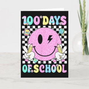 Tarjeta 100 Días De Escuela Cara Sonriente Retro Maestra N