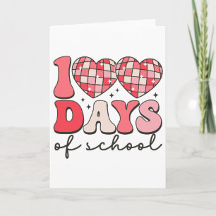 Tarjeta 100 Días De Escuela Corazones De Disco Retro 100º
