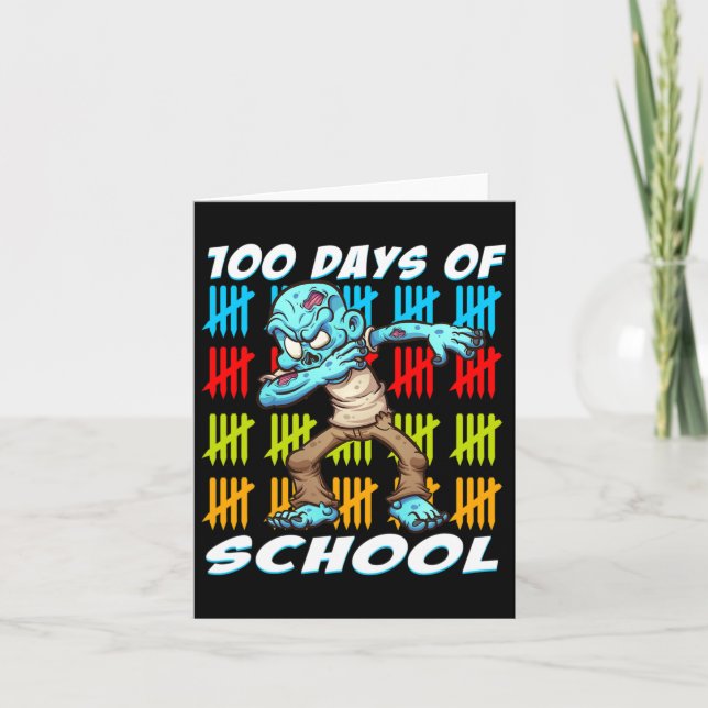 Tarjeta 100 Días De Escuela Dabbing Zombie Divertido Anima (Anverso)